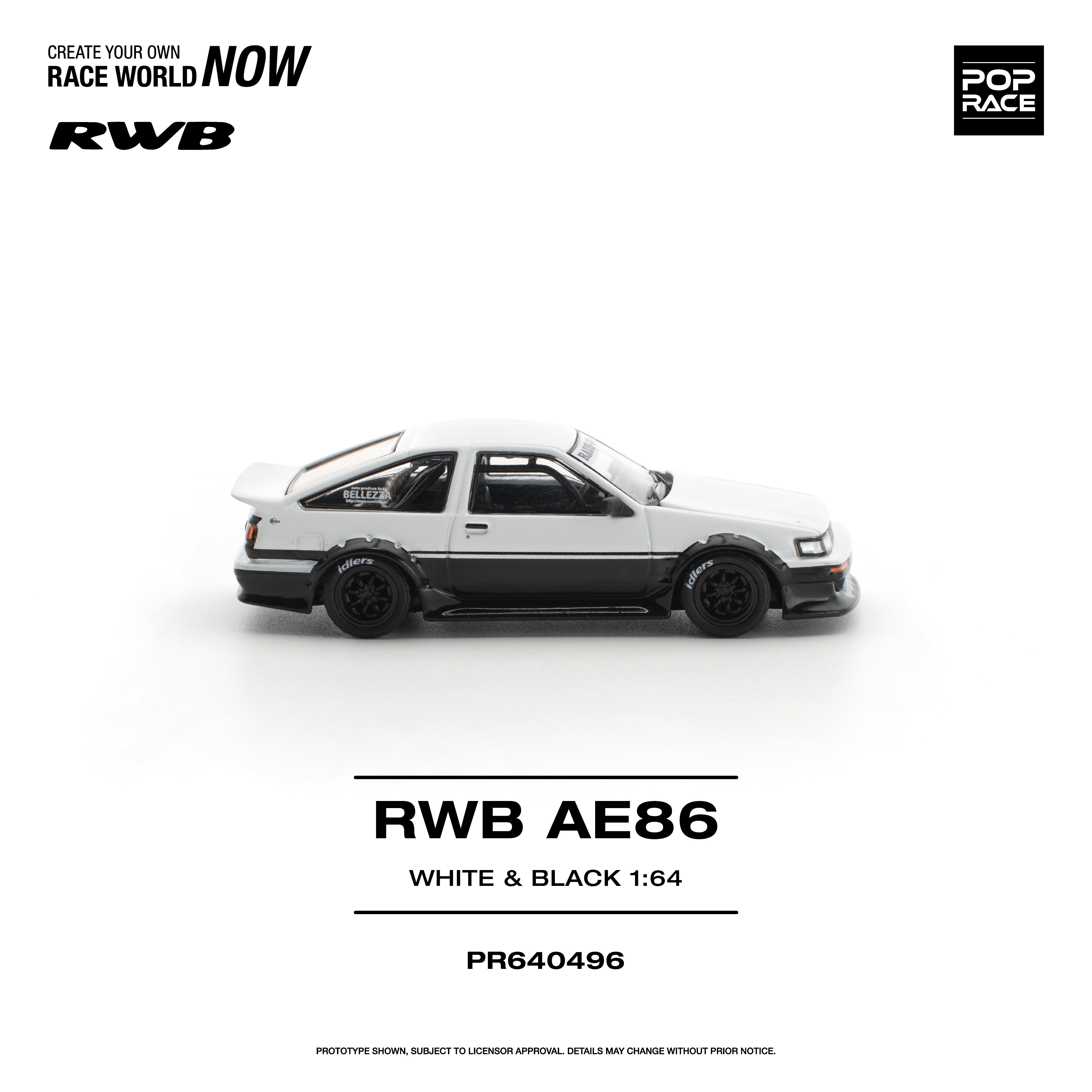 Premium scale diecast model car  – *PRE-ORDER* RWB AE86, 1:64 Scale (White Black) Collectible