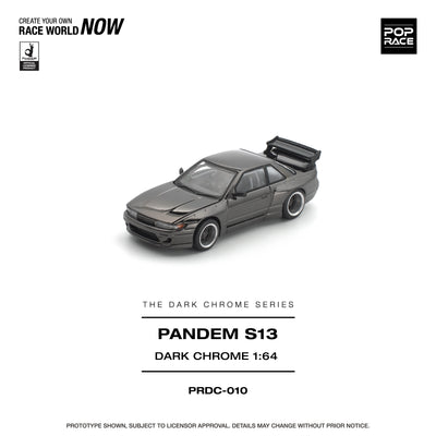 Premium scale diecast model car  – *PRE-ORDER* Pandem S13, 1:64 Scale (Dark Chrome) Collectible