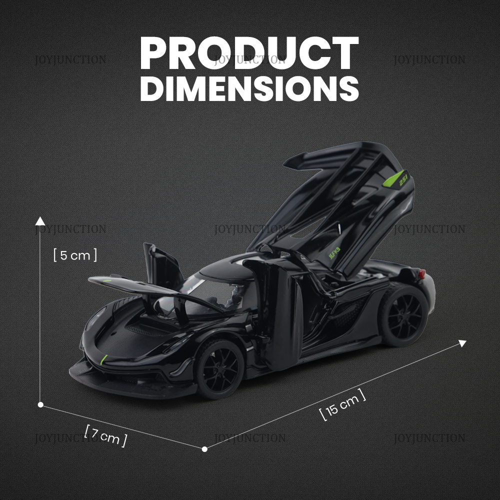 Koenigsegg Jesko Pullback Toy Car - Light, Sound with Openable Doors, 1:32 Scale (Black)