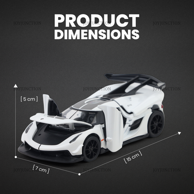 Koenigsegg Jesko Pullback Toy Car - Light, Sound with Openable Doors, 1:32 Scale (White)