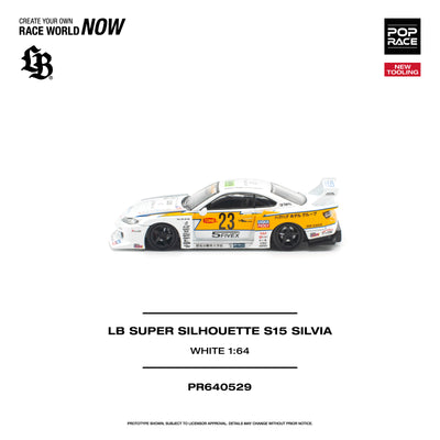 Premium scale diecast model car  – *PRE-ORDER* Lb Super Silhouette S15 Silvia (Opening Engine Hood), 1:64 Scale (White) Collectible