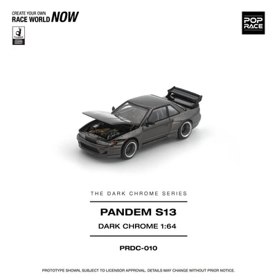 Premium scale diecast model car  – *PRE-ORDER* Pandem S13, 1:64 Scale (Dark Chrome) Collectible