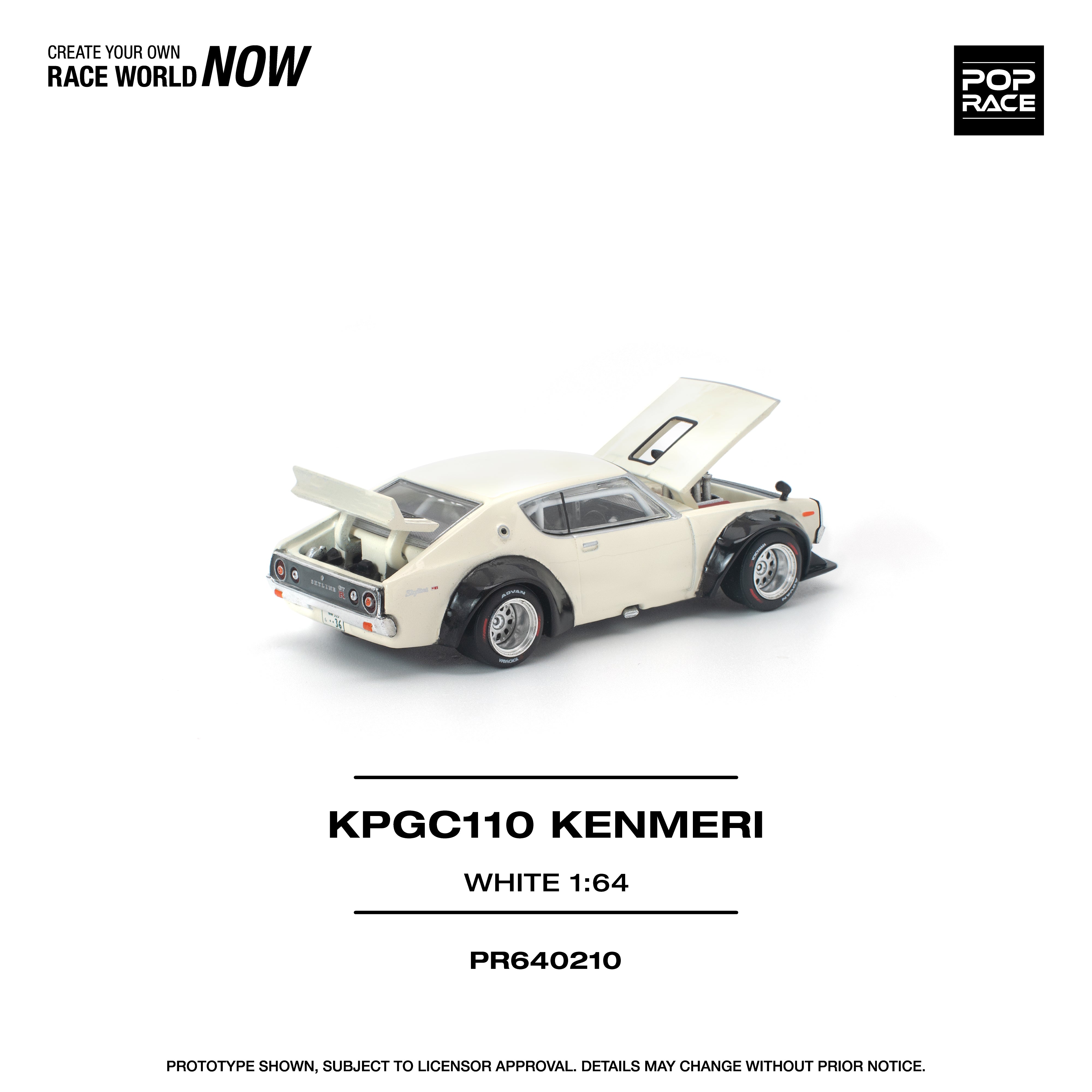Premium scale diecast model car  – *PRE-ORDER* KPGC110 Kenmeri, 1:64 Scale (White) Collectible