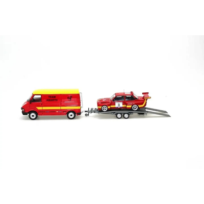 *APAXPO 2026* Fiat 242 Van with ELLEBI Flatbed Trailer and Fiat 131 Abarth Rally Car Set (Limited to 399units), 1:64 Scale