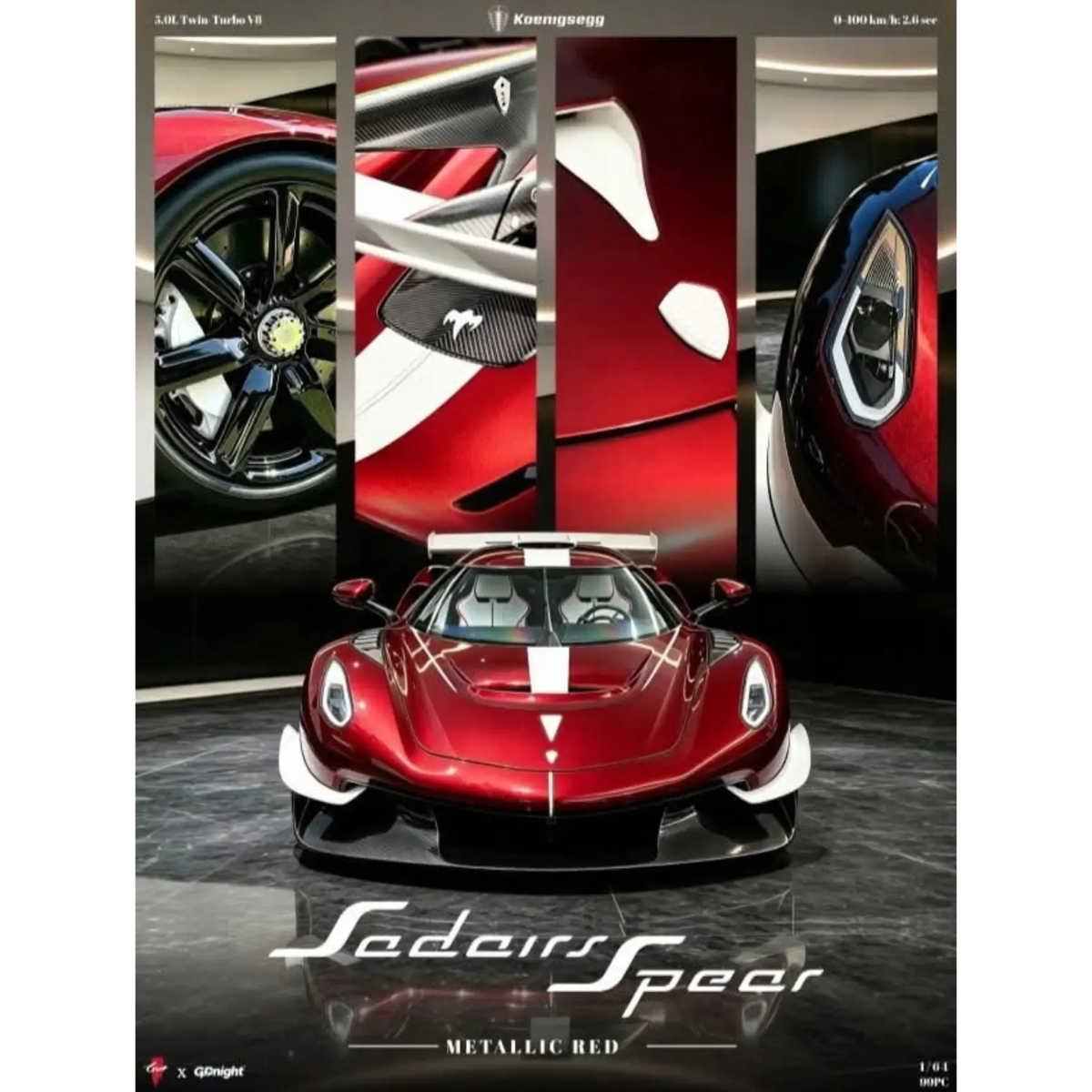 *APAXPO 2026* Koenigsegg Jesko Sadairs Spear Metallic Red with White details (Limited to 99units) Resin, 1:64 Scale