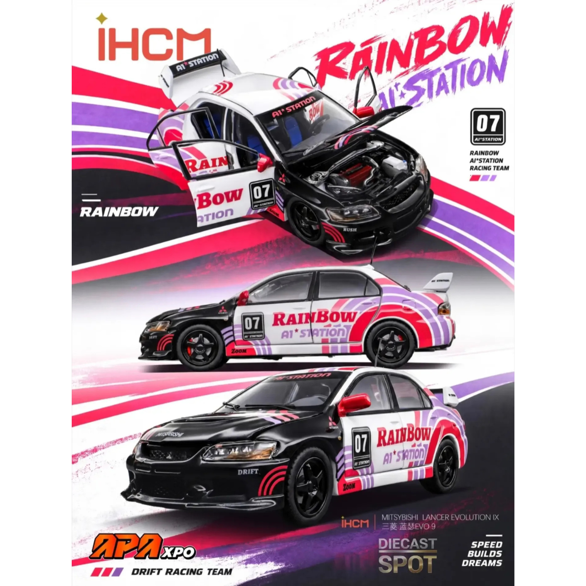 *APAXPO 2026* Mitsubishi Lancer Evolution IX Rainbow A1 Station livery, 1:64 Scale
