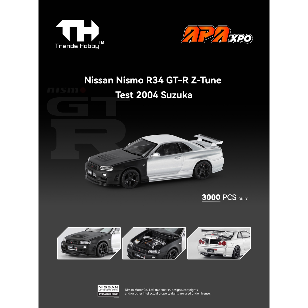 *APAXPO 2026* Nissan Nismo R34 GT-R Z-Tune test 2004 Suzuka Matte Black/Metallic Silver (Limited to 3000units), 1:64 Scale