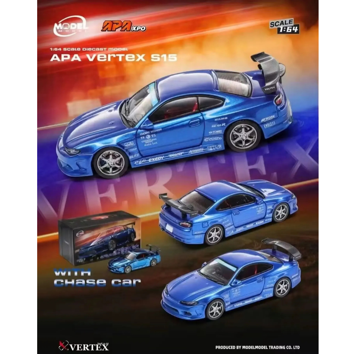*APAXPO 2026* Silvia Vertex S15 Blue (Chance of Chase Car - Chrome Blue), 1:64 Scale