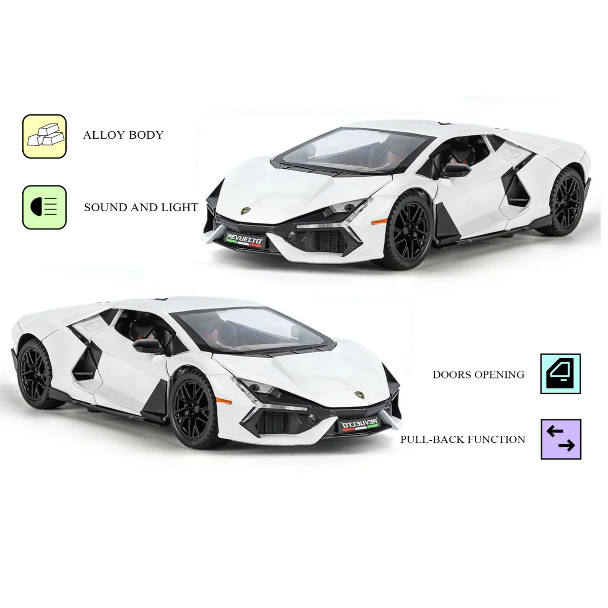 Lamborghini Daniel Street - Light, Sound with Openable Doors, 1:24 Scale (White)