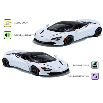 McLaren 720S - Light, Sound with Openable Doors, 1:24 Scale (White)