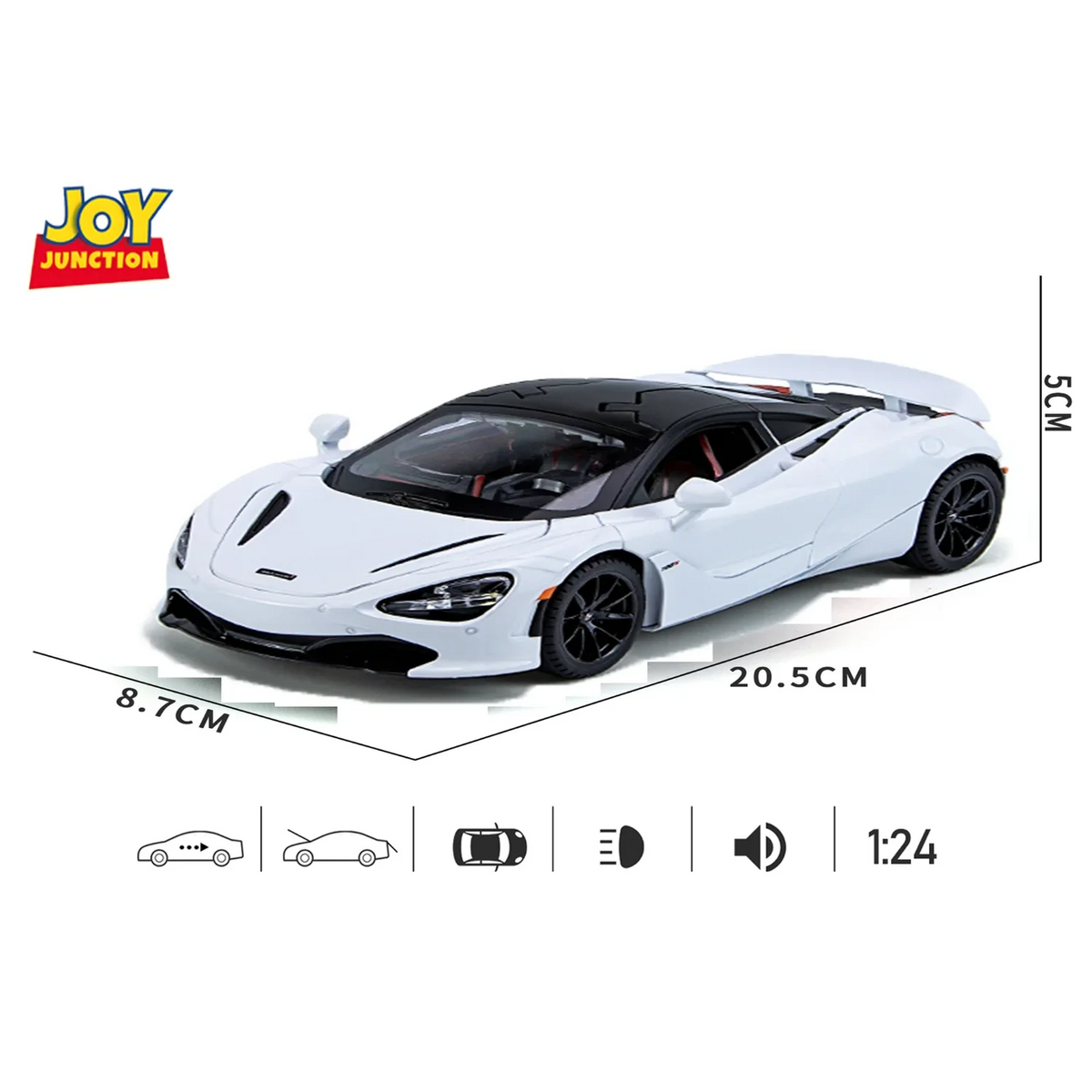 McLaren 720S - Light, Sound with Openable Doors, 1:24 Scale (White)