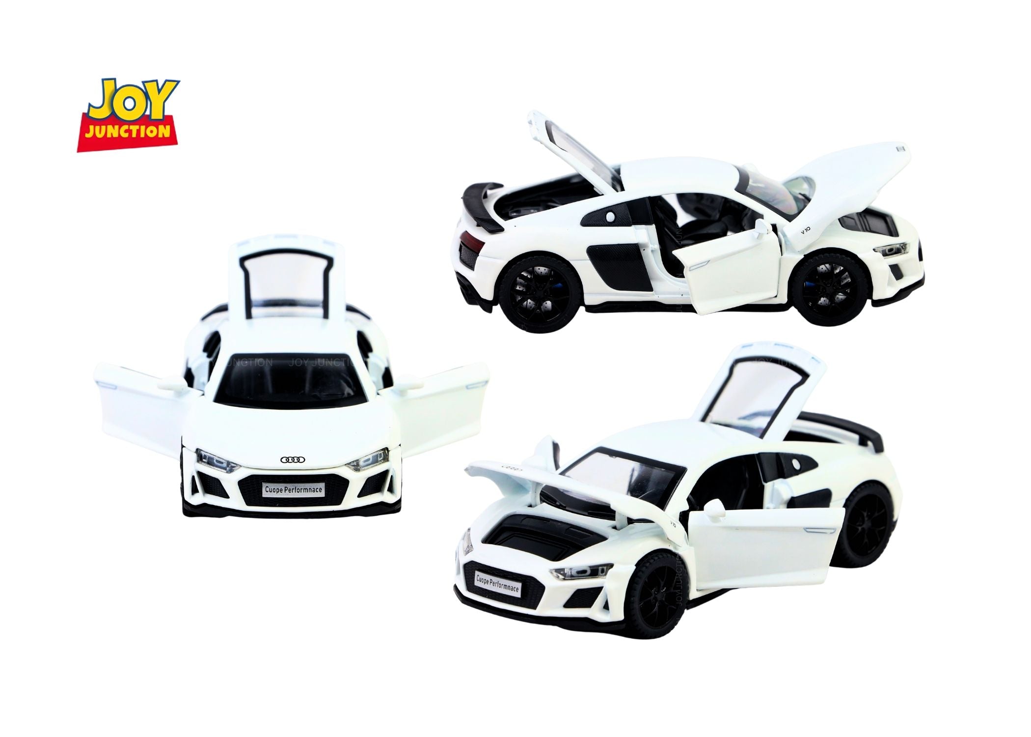 Audi R8 Pullback Toy Car - Light, Sound with Openable Doors, 1:32 Scale (White)