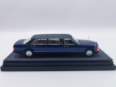 Premium scale diecast model car  – *HEC 2026* Mercedes S-Class W126 44" Limosine Trasco 1000SEL, 1:64 Scale (Blue) Collectible