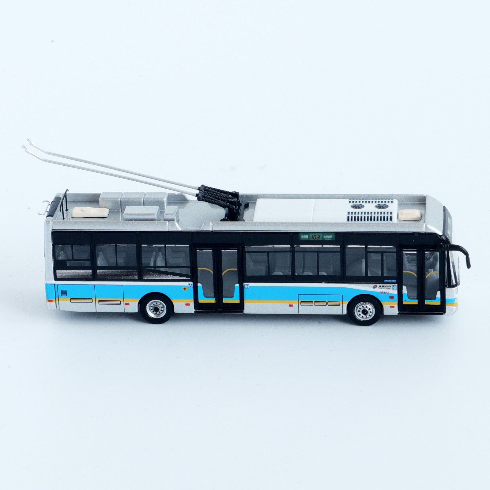 Premium scale diecast model car  – Trolly Bus, 1:110 Scale (Blue & White) Collectible