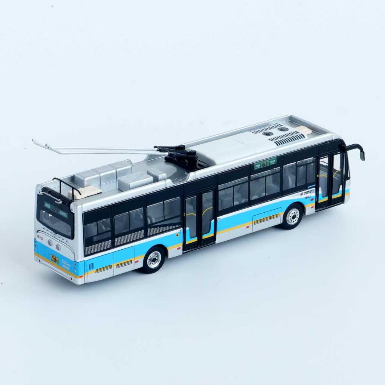 Premium scale diecast model car  – Trolly Bus, 1:110 Scale (Blue & White) Collectible