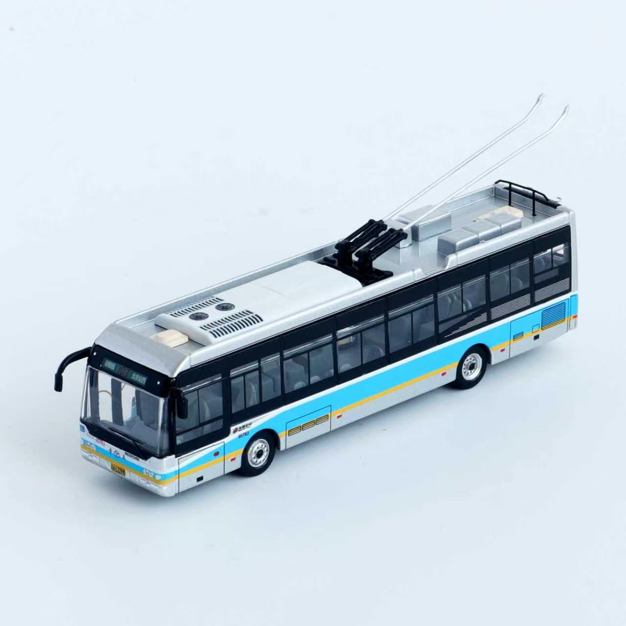 Premium scale diecast model car  – Trolly Bus, 1:110 Scale (Blue & White) Collectible