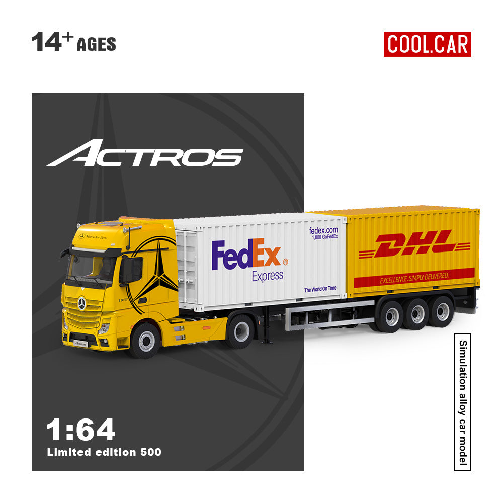 *PRE-ORDER* CC - Mercedes Benz Actros Cargo Container Truck, 1:64 Scale (Yellow)
