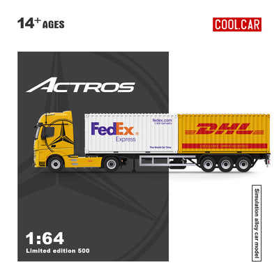 *PRE-ORDER* CC - Mercedes Benz Actros Cargo Container Truck, 1:64 Scale (Yellow)