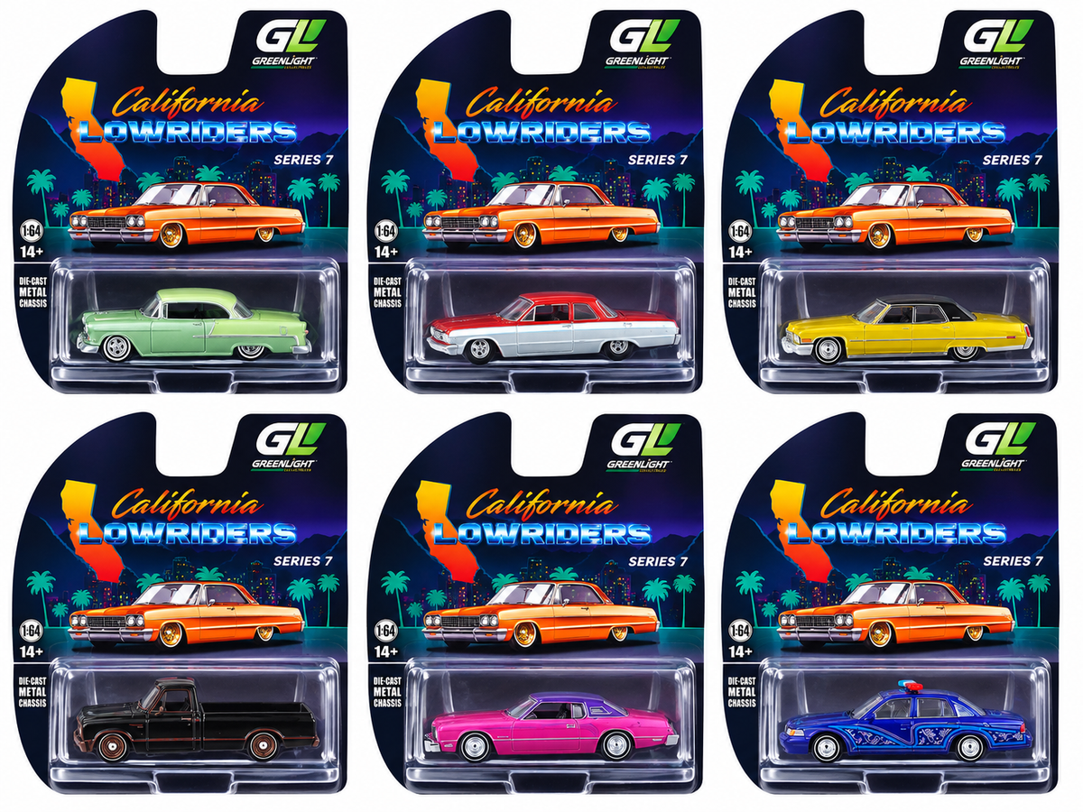 California Lowriders Series 7 (6 pack assortment), 1:64 Scale