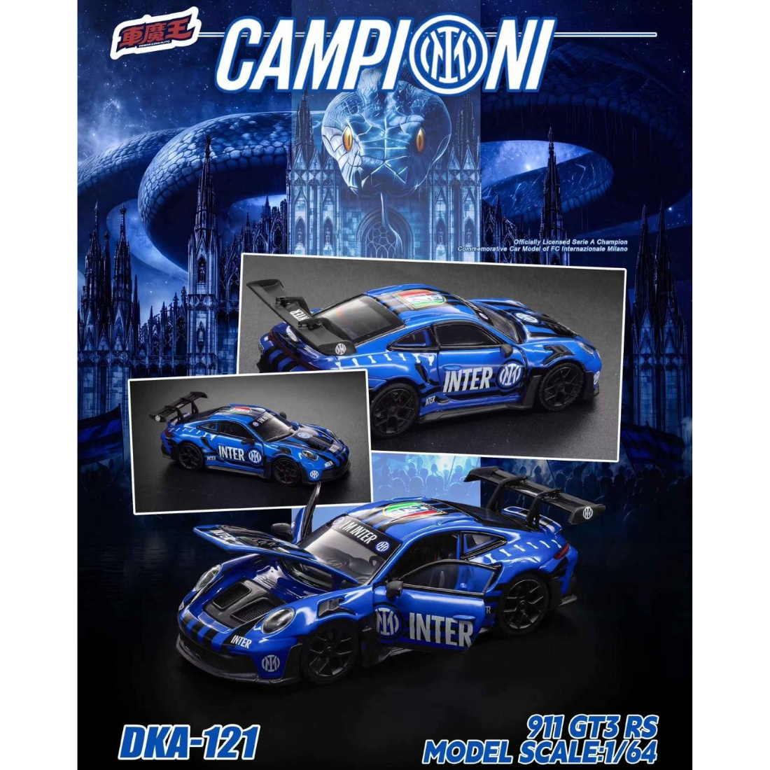 *PRE-ORDER* Porsche 911 GT3 RS DKA-121 F.C. Internazionale Milano 21th Winner Anniversary Livery, 1:64 Scale