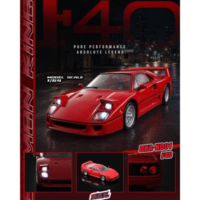 *PRE-ORDER* F40 Retractable-Headlight and Can Be Turn On, 1:64 Scale (Standard Red)