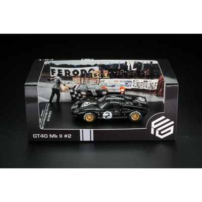 *PRE-ORDER* Ford GT40 MK2 Black #02 Livery (Open-Engin & Rear Hoods+Doors, Visible Engine), 1:64 Scale