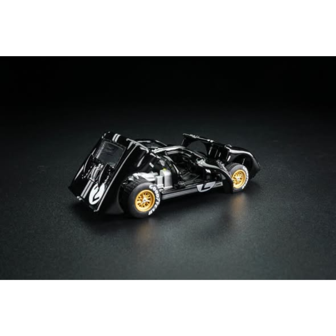 *PRE-ORDER* Ford GT40 MK2 Black #02 Livery (Open-Engin & Rear Hoods+Doors, Visible Engine), 1:64 Scale