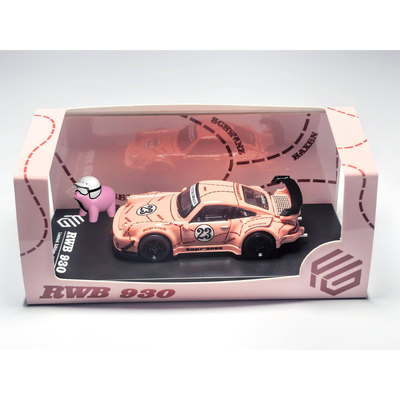*PRE-ORDER* Porsche RWB930 GT Wing Pink Pig (Open-Engin & Rear Hoods+Doors, Visible Engine), 1:64 Scale