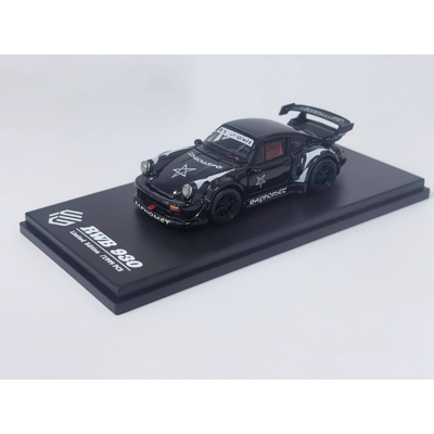 *PRE-ORDER* Porsche RWB930 GT Wing Baphomet Black (Open-Engin & Rear Hoods+Doors, Visible Engine), 1:64 Scale