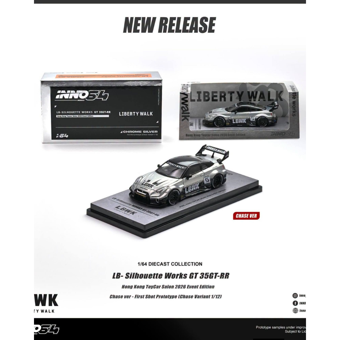 *HKTCS 2026* LB-Silhouette Works GT 35GT-RR Silver Chrome (Chance of Chase Car), 1:64 Scale