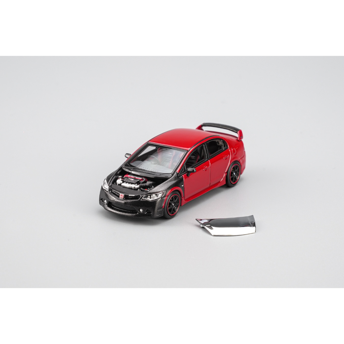 *HKTCS 2026* Honda Mugen Civic Type-RR Experimental Spec 2008 Red with Black Carbon Front (Limited to 2999pcs), 1:64 Scale