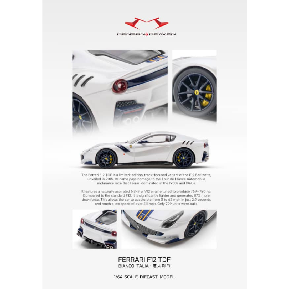 *PRE-ORDER* Ferrari F12 TDF Bianco Italian White, 1:64 Scale