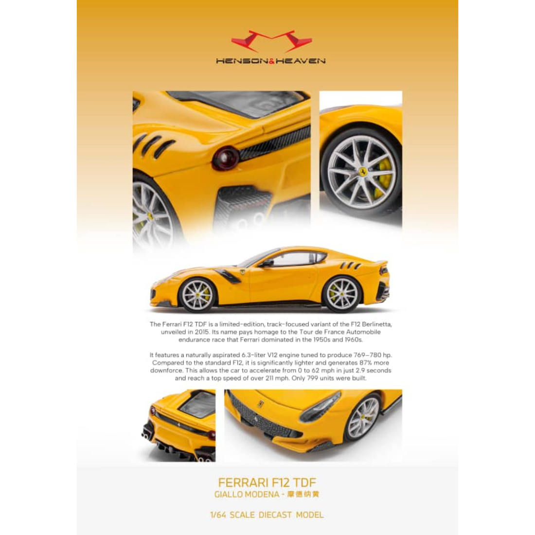 *PRE-ORDER* Ferrari F12 TDF Giallo Modena Yellow, 1:64 Scale