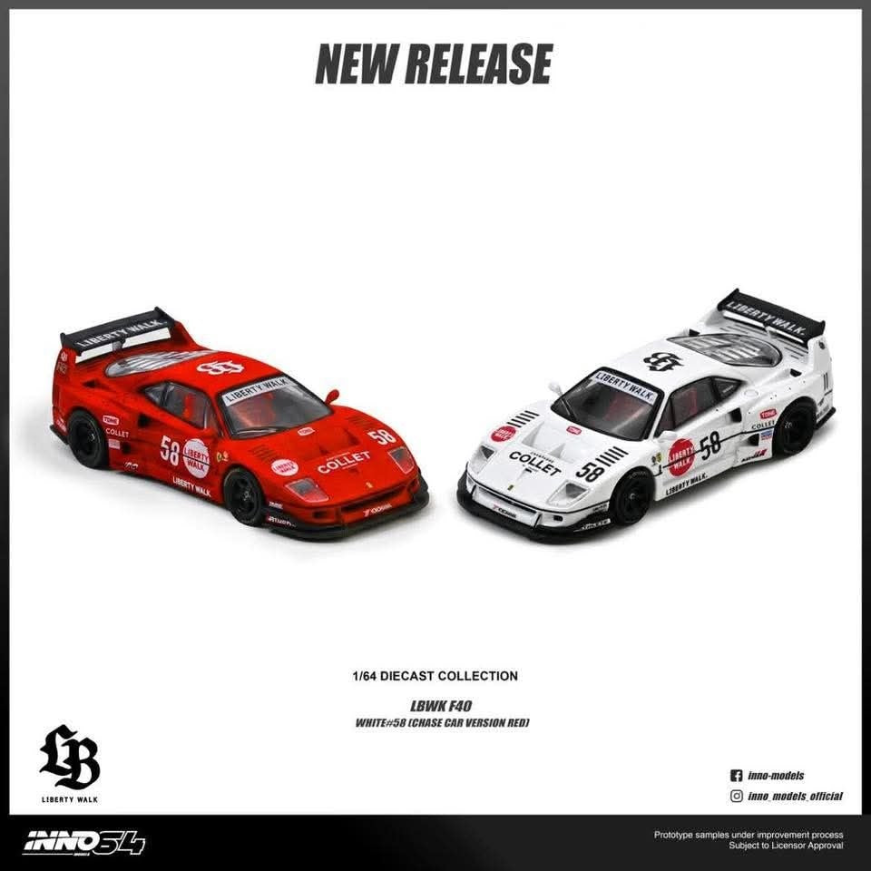 LBWK F40 (White), 1:64 Scale (Chance of Red Chase Car)