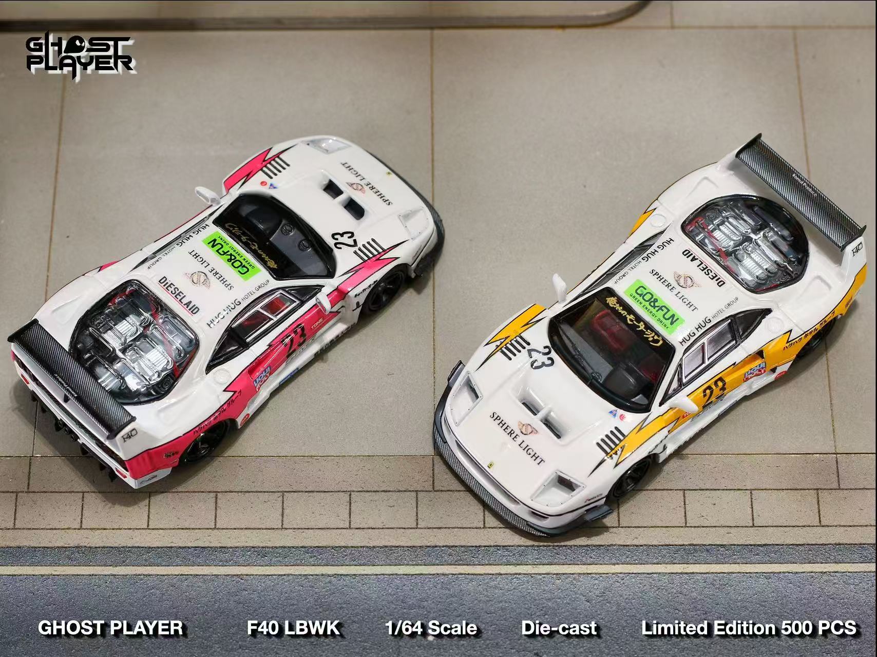 Ferrari F40 LBWK #23 Limited to 499, 1:64 Scale (White & Pink)