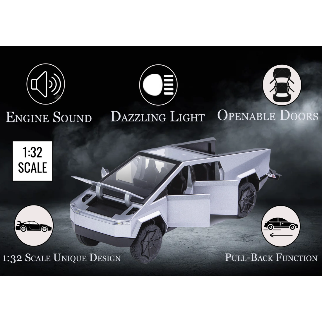 Tesla Cyber Truck Limited Edition Model Car, 1:32 Scale (Silver)