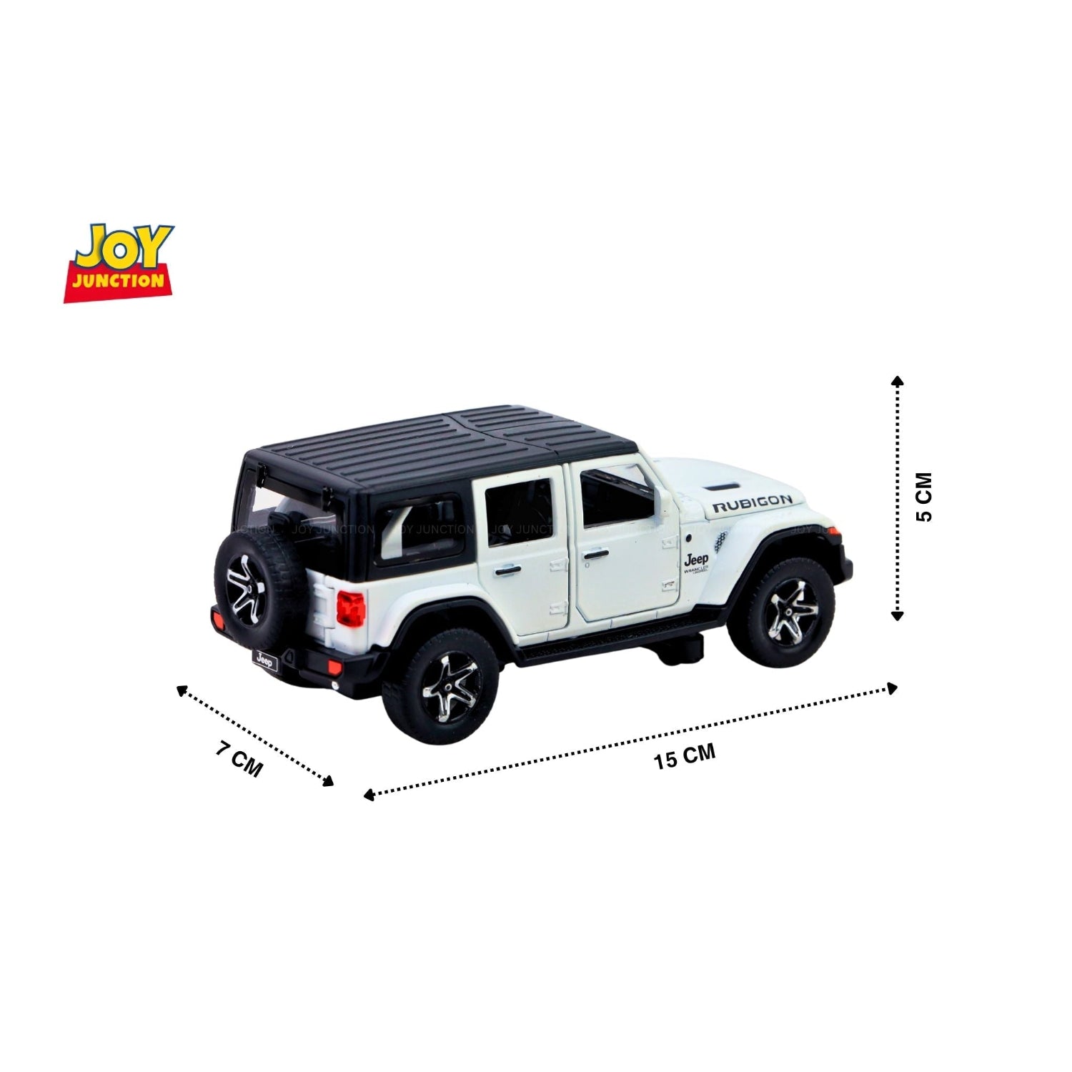 Jeep Rubigon Pullback Toy Car - Light, Sound with Openable Doors, 1:32 Scale (White)
