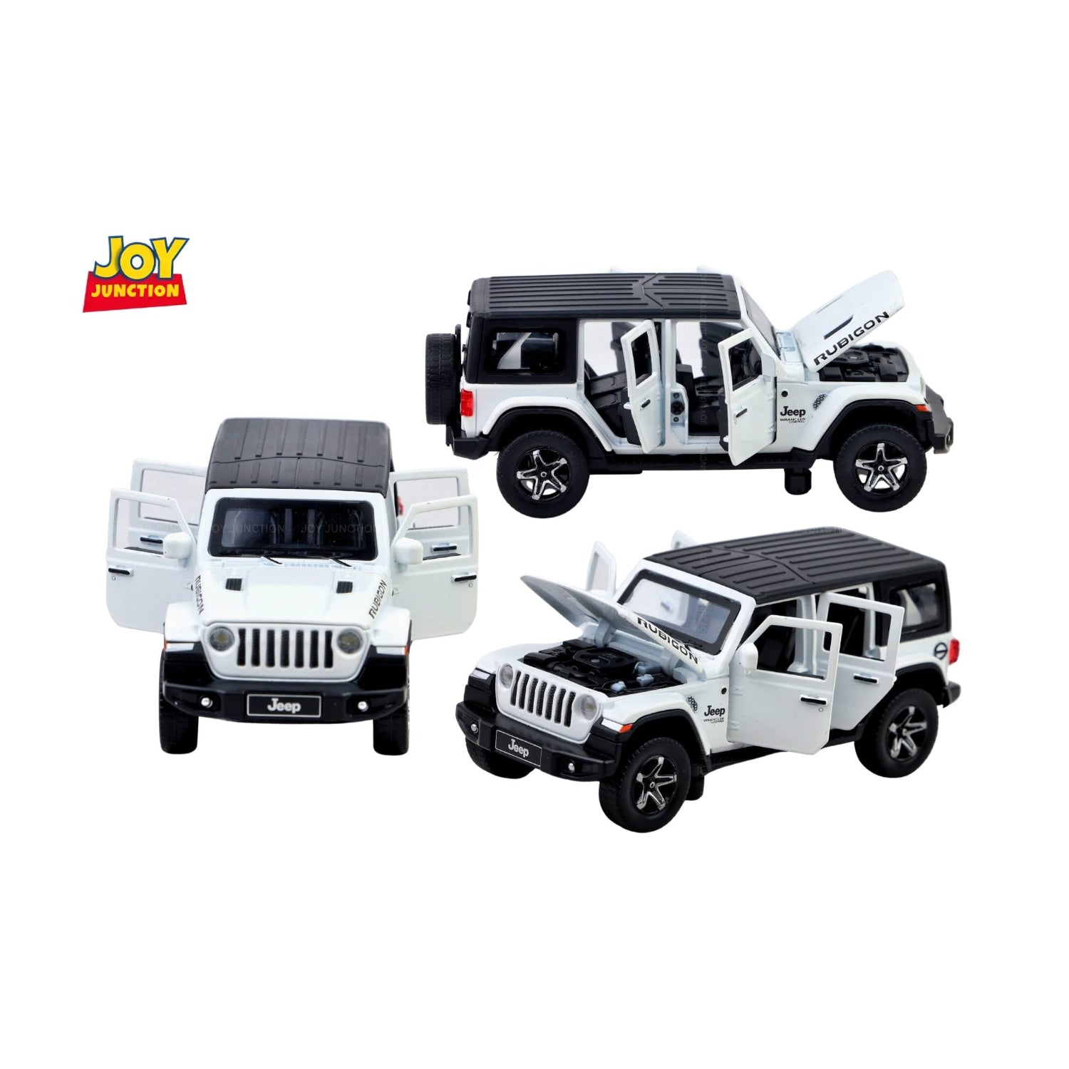 Jeep Rubigon Pullback Toy Car - Light, Sound with Openable Doors, 1:32 Scale (White)