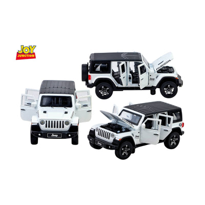 Jeep Rubigon Pullback Toy Car - Light, Sound with Openable Doors, 1:32 Scale (White)
