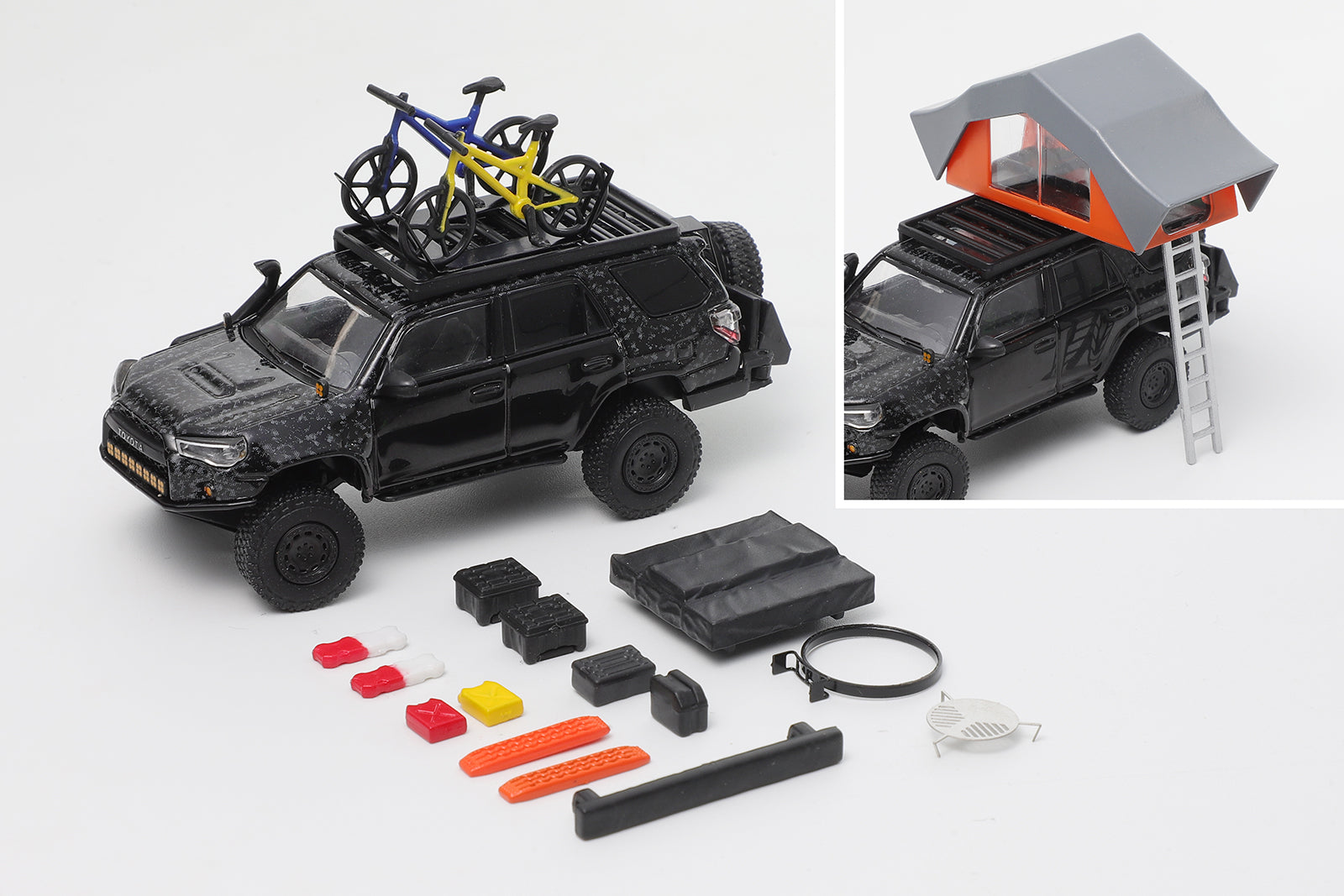 Premium scale diecast model car  – Toyota 4Runner Pre Runner with accessories LHD, 1:64 Scale (Black) Collectible