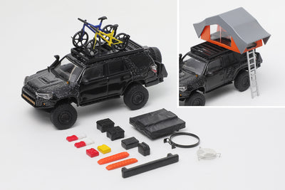 Premium scale diecast model car  – Toyota 4Runner Pre Runner with accessories LHD, 1:64 Scale (Black) Collectible