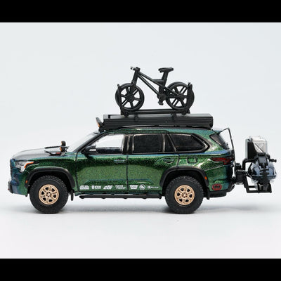 *PRE-ORDER* Toyota Sequoia TRD Pro with Boat, Bicycle & Other Accessories Included Magic Green, 1:64 Scale (Chameleon Green)