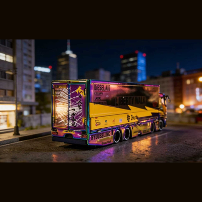 Premium scale diecast model car  – *HEC 2026* Liberty Walk Athlete Tone Mitsubishi Fuso Super Great, 1:64 Scale (Multicolor) Collectible