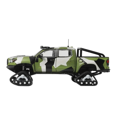 Premium scale diecast model car  – Toyota Tacoma No.510 Pre-Runner Snow Mobile with Tank Track, 1:64 Scale (Camouflage) Collectible