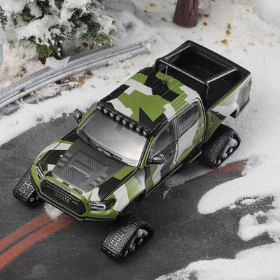 Premium scale diecast model car  – Toyota Tacoma No.510 Pre-Runner Snow Mobile with Tank Track, 1:64 Scale (Camouflage) Collectible