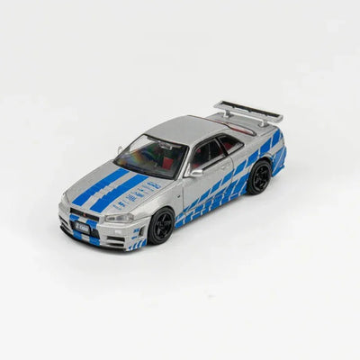 Premium scale diecast model car  – DieCast Team Nissan Nismo Skyline GT-R Z-Tune (R34), 1:64 Scale (Silver) Collectible