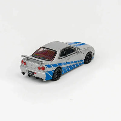 Premium scale diecast model car  – DieCast Team Nissan Nismo Skyline GT-R Z-Tune (R34), 1:64 Scale (Silver) Collectible