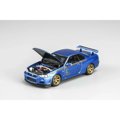 *HKTCS 2026* Nissan Skyline GT-R R34 Customized Bayside Blue (Limited to 399pcs), 1:64 Scale