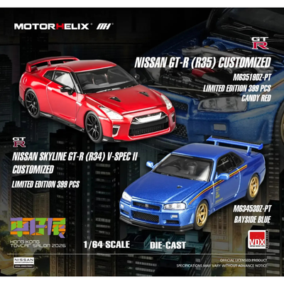 *HKTCS 2026* Nissan Skyline GT-R R34 Customized Bayside Blue (Limited to 399pcs), 1:64 Scale