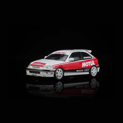 *PRE-ORDER* Honda Civic TYPE R (EK9) Customized Motul Livery Magnetic Engine Hood-Removable, 1:64 Scale (White)